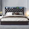 Lit flottant 160x200cm en PU avec LED tête & corps, rangement tête de lit rembourrée & prise EU, Design moderne et pratique>ProximaX Clearance