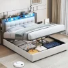 Lit Flottant,160x200 CM, Cadre de Lit avec Éclairage LED, Multiprise, Tête de lit avec Rangement, velours,Blanc>Fortuna lai Best