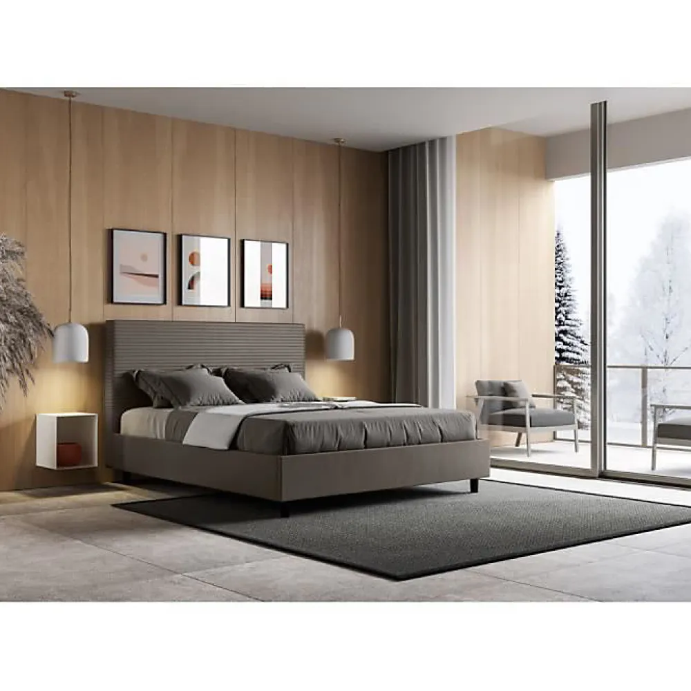 Lit Focus sans sommier rembourré 160x190 simili cuir cappuccino>Ityhome Online