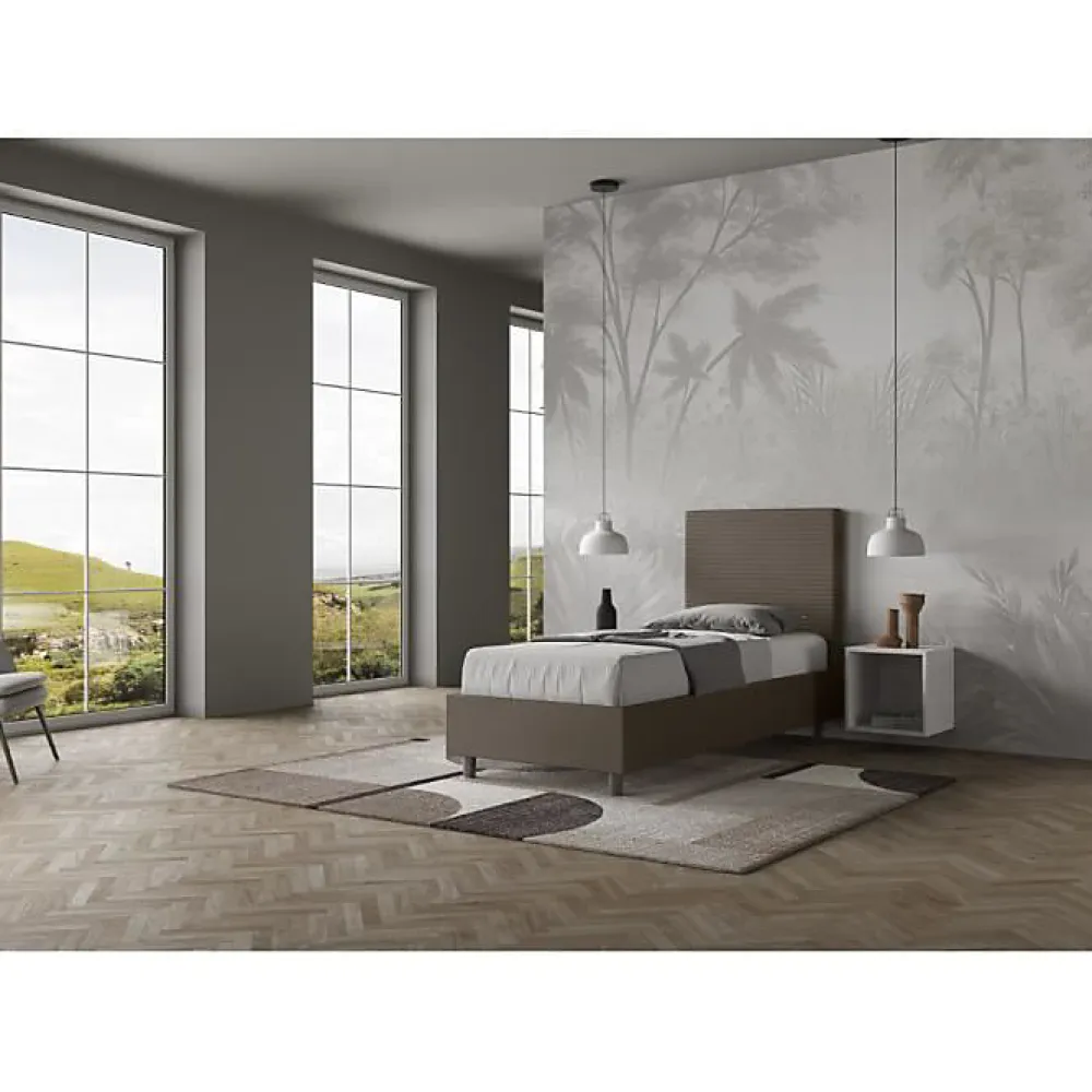 Ityhome Lit Focus sans sommier rembourré 80x190 simili cuir cappuccino* Lit Coffre