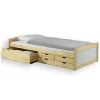 Lit fonctionnel en pin ANDREA, 90 x 200 cm, vernis naturel et lasuré blanc>Idimex