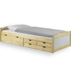 Lit fonctionnel en pin ANDREA, 90 x 200 cm, vernis naturel et lasuré blanc><noscript><img width=