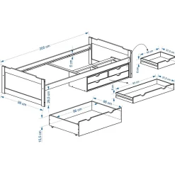 Lit fonctionnel en pin ANDREA, 90 x 200 cm, vernis naturel et lasuré blanc><noscript><img width=