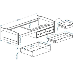 Idimex Lit fonctionnel en pin ANDREA, 90 x 200 cm, lasuré blanc rose* Lit Avec Rangement