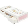 Idimex Lit fonctionnel MIA 90 x 200 cm, en pin massif lasuré blanc et rose* Lit Avec Rangement