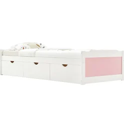 Idimex Lit fonctionnel MIA 90 x 200 cm, en pin massif lasuré blanc et rose* Lit Avec Rangement