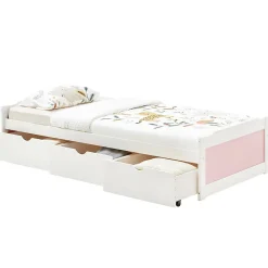 Idimex Lit fonctionnel MIA 90 x 200 cm, en pin massif lasuré blanc et rose* Lit Avec Rangement
