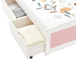 Idimex Lit fonctionnel MIA 90 x 200 cm, en pin massif lasuré blanc et rose* Lit Avec Rangement
