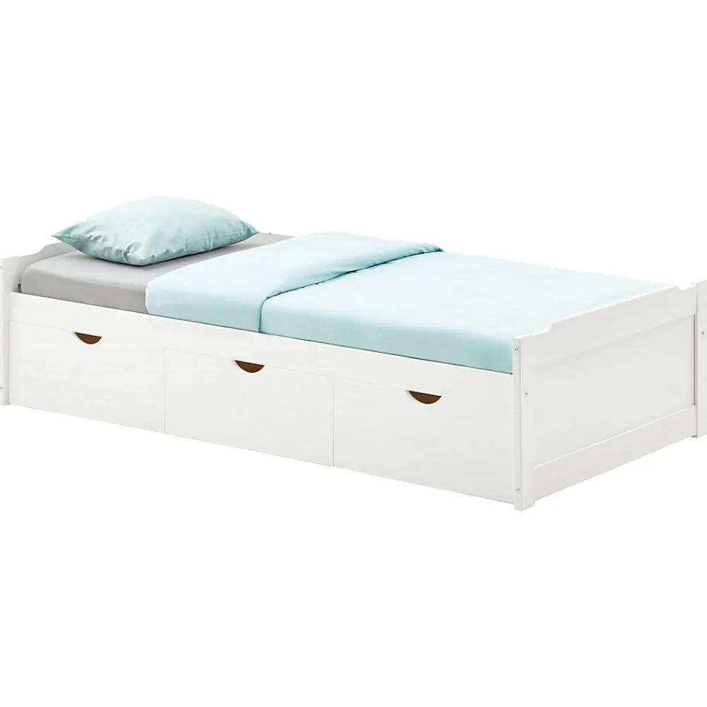 Lit fonctionnel MIA 90 x 190 cm, en pin massif lasuré blanc>Idimex Discount