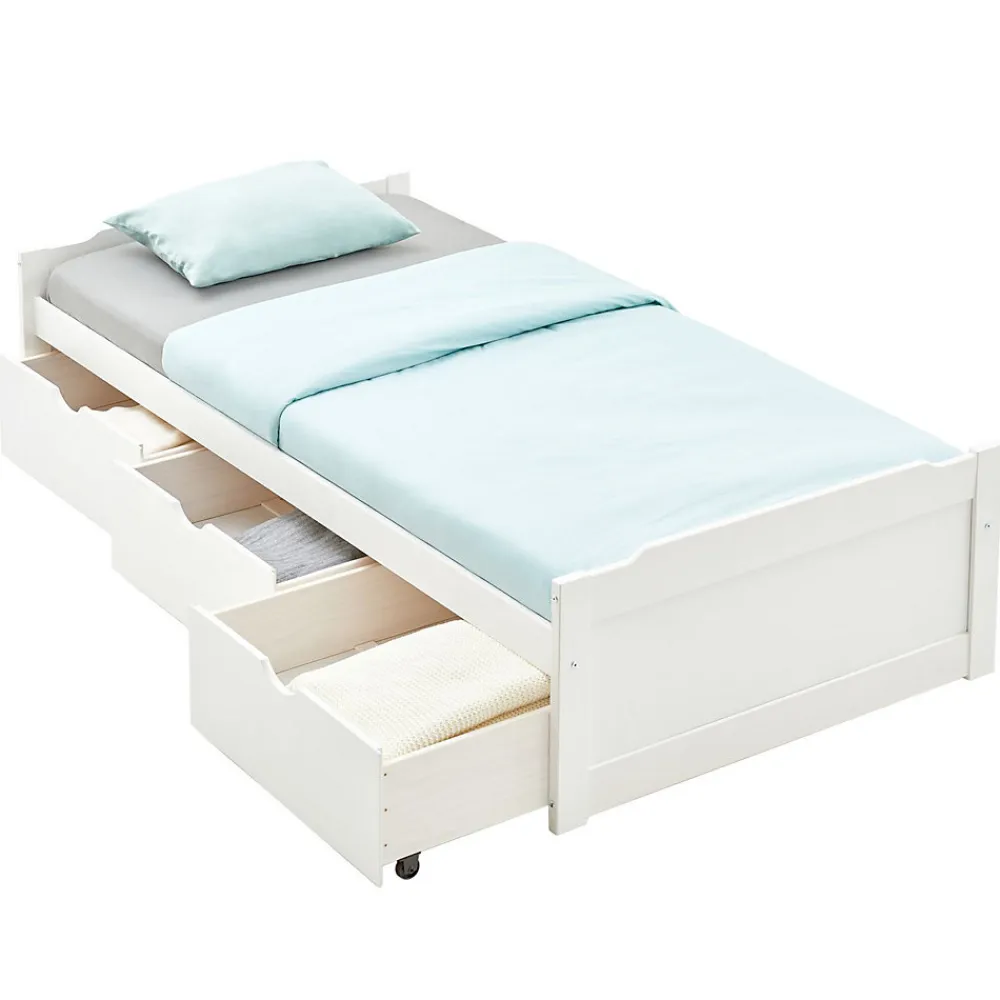 Lit fonctionnel MIA 90 x 190 cm, en pin massif lasuré blanc>Idimex Discount