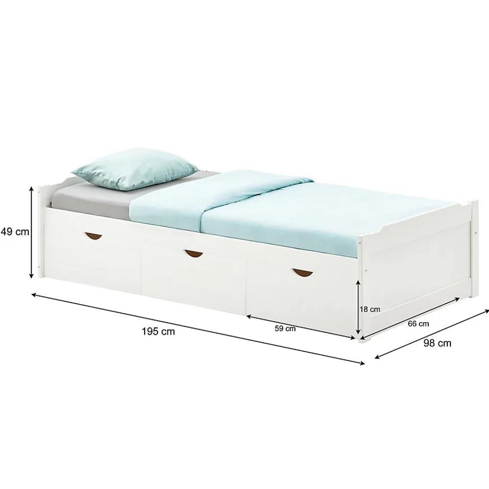 Lit fonctionnel MIA 90 x 190 cm, en pin massif lasuré blanc>Idimex Discount