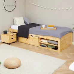 Idimex Lit fonctionnel SABRINA 90x190 cm, en pin massif naturel* Lit Avec Rangement