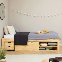 Idimex Lit fonctionnel SABRINA 90x190 cm, en pin massif naturel* Lit Avec Rangement