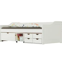 Idimex Lit fonctionnel SENTA en pin massif, 90 x 200 cm, lasuré blanc* Lit Avec Rangement