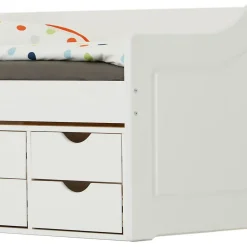 Idimex Lit fonctionnel SENTA en pin massif, 90 x 200 cm, lasuré blanc* Lit Avec Rangement
