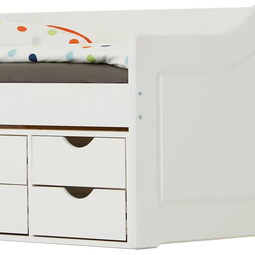 Idimex Lit fonctionnel SENTA en pin massif, 90 x 200 cm, lasuré blanc* Lit Avec Rangement