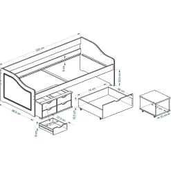 Idimex Lit fonctionnel SENTA en pin massif, 90 x 200 cm, lasuré blanc* Lit Avec Rangement