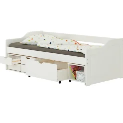 Idimex Lit fonctionnel SENTA en pin massif, 90 x 200 cm, lasuré blanc* Lit Avec Rangement