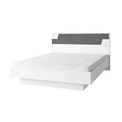 Lit FULMO 160 cm avec coffre - Coloris blanc et finition gris béton - 171 x 92 x 201 cm>Meublorama Outlet