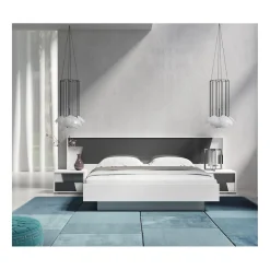 Lit FULMO 160 cm avec coffre - Coloris blanc et finition gris béton - 171 x 92 x 201 cm>Meublorama Outlet