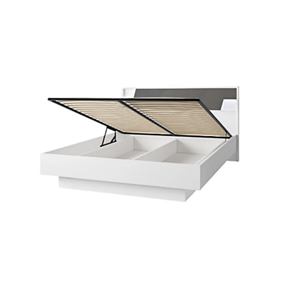 Lit FULMO 160 cm avec coffre - Coloris blanc et finition gris béton - 171 x 92 x 201 cm>Meublorama Outlet