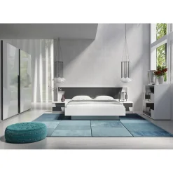 Lit FULMO 160 cm avec coffre - Coloris blanc et finition gris béton - 171 x 92 x 201 cm><noscript><img width=