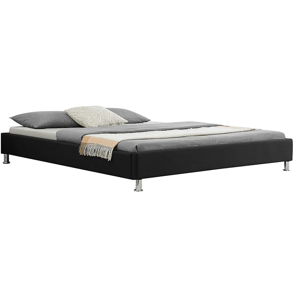 Lit futon double NIZZA, 180 x 200 cm, avec sommier, revêtement en tissu noir>Idimex Outlet