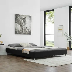 Lit futon double NIZZA, 180 x 200 cm, avec sommier, revêtement en tissu noir>Idimex Outlet