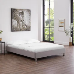 Lit futon double NIZZA, 140 x 190 cm, avec sommier, revêtement en tissu gris>Idimex Hot