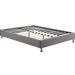 Lit futon double NIZZA, 140 x 190 cm, avec sommier, revêtement en tissu gris><noscript><img width=