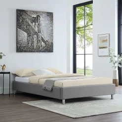 Idimex Lit futon simple NIZZA, 120 x 190 cm, avec sommier, revêtement en tissu gris* Lit Simple