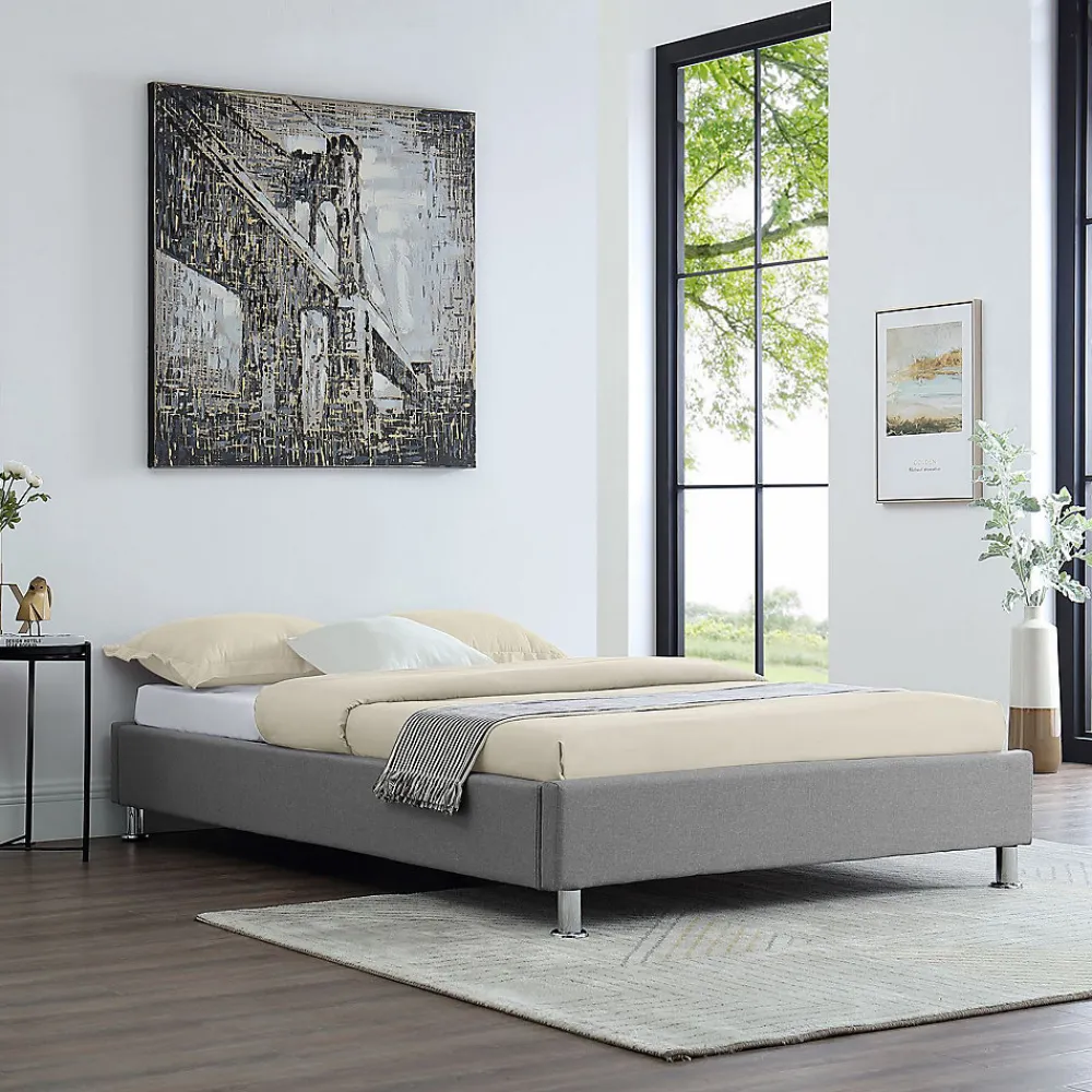 Idimex Lit futon simple NIZZA, 120 x 190 cm, avec sommier, revêtement en tissu gris* Lit Simple