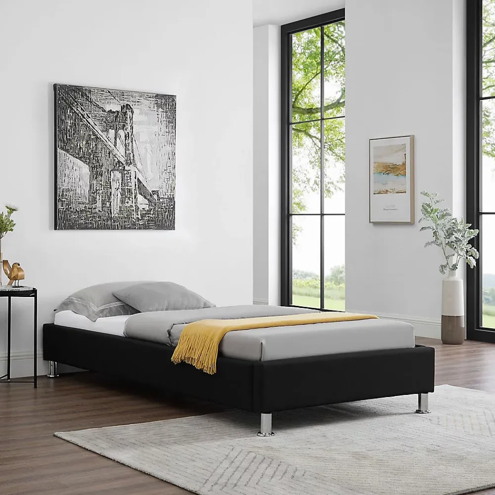 Idimex Lit futon simple NIZZA, 90 x 190 cm, avec sommier, revêtement en tissu noir* Lit Simple