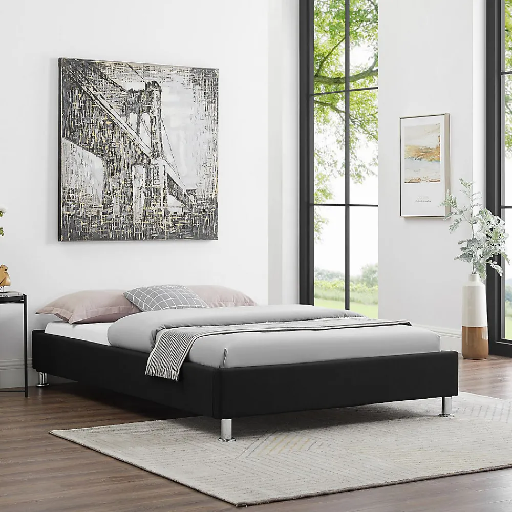 Idimex Lit futon simple NIZZA, 120 x 190 cm, avec sommier, revêtement en tissu noir* Lit Simple