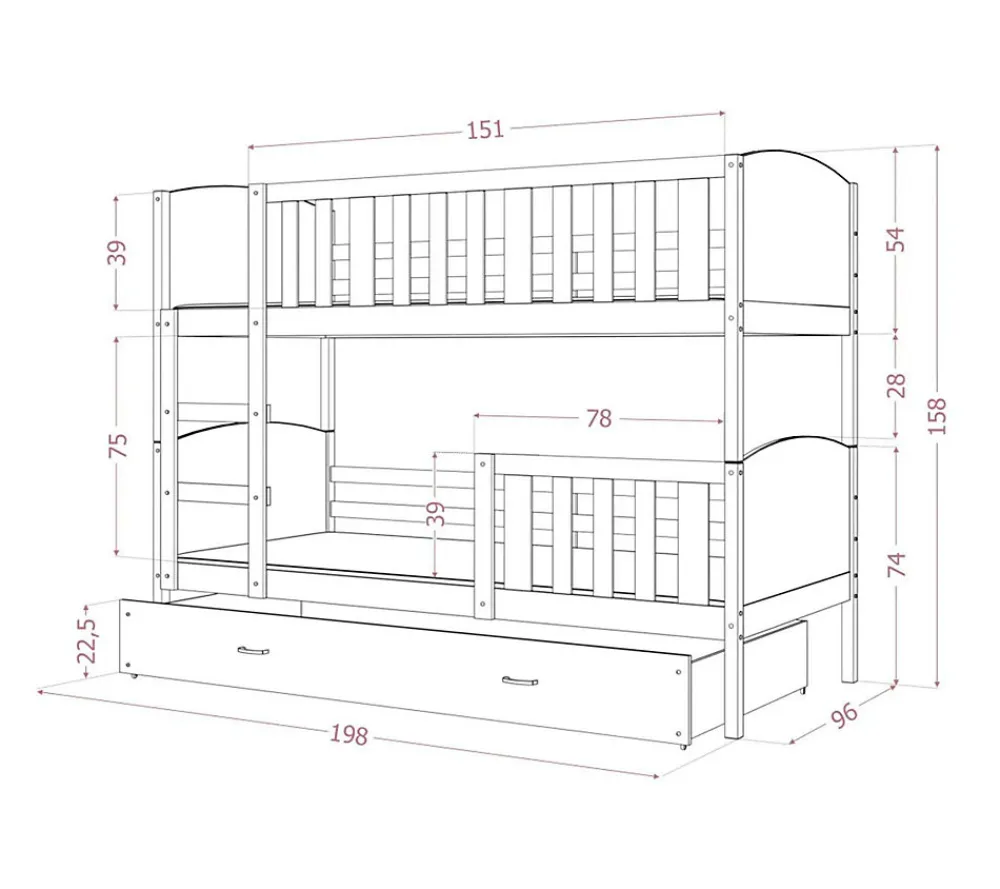 Lit futon THOMAS, en pin massif, 100 x 200 cm, lasuré blanc>Idimex