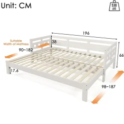 Okwish Lit gigogne 90 x 190 cm - Lit Banquette avec Motif Cœur - Pin Massif et MDF - Sans Matelas - Blanc* Lit Gigogne