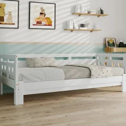 Okwish Lit gigogne 90 x 190 cm - Lit Banquette avec Motif Cœur - Pin Massif et MDF - Sans Matelas - Blanc* Lit Gigogne