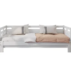 Okwish Lit gigogne 90 x 190 cm - Lit Banquette avec Motif Cœur - Pin Massif et MDF - Sans Matelas - Blanc* Lit Gigogne