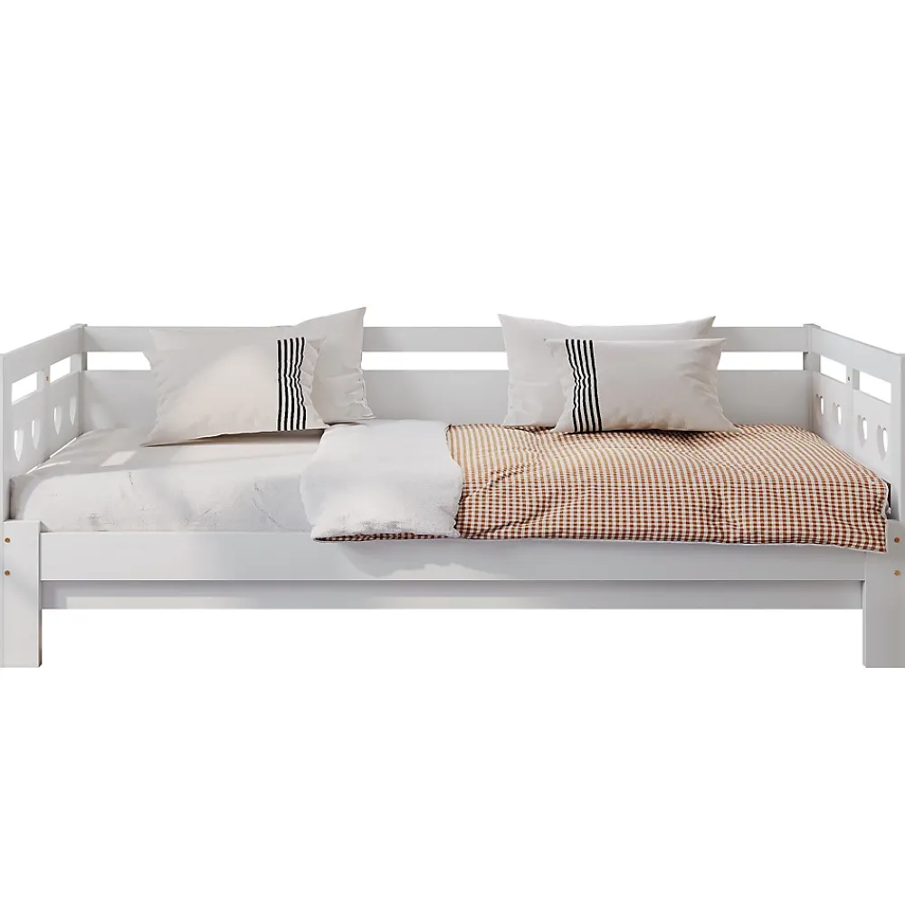 Okwish Lit gigogne 90 x 190 cm - Lit Banquette avec Motif Cœur - Pin Massif et MDF - Sans Matelas - Blanc* Lit Gigogne