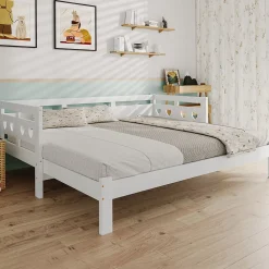 Okwish Lit gigogne 90 x 190 cm - Lit Banquette avec Motif Cœur - Pin Massif et MDF - Sans Matelas - Blanc* Lit Gigogne