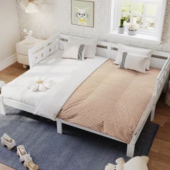 Lit gigogne 90 x 200 cm - Lit Banquette avec 2e Couchage - Pin Massif et MDF - Sans Matelas - Blanc>Generique Sale