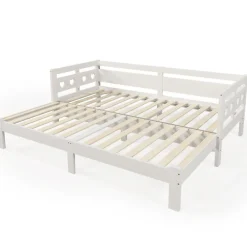 Lit gigogne 90 x 200 cm - Lit Banquette avec 2e Couchage - Pin Massif et MDF - Sans Matelas - Blanc><noscript><img width=