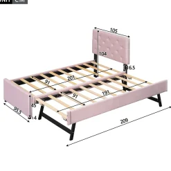Okwish Lit Gigogne 90 x 200 cm - Lit Simple Rembourré avec Roulettes - Velours - Sans Matelas - Rose* Lit Gigogne