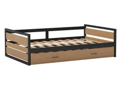 Lit gigogne 120 x 200 et 90 x 200 cm - MDF, Pin et métal - Naturel et anthracite + Matelas - BOSTON><noscript><img width=