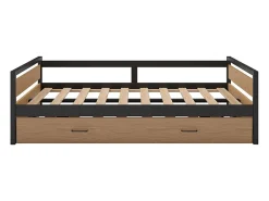 Lit gigogne 120 x 200 et 90 x 200 cm - MDF, Pin et métal - Naturel et anthracite + Matelas - BOSTON><noscript><img width=