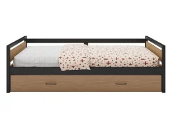 Lit gigogne 120 x 200 et 90 x 200 cm - MDF, Pin et métal - Naturel et anthracite + Matelas - BOSTON><noscript><img width=