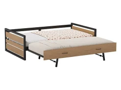 Lit gigogne 120 x 200 et 90 x 200 cm - MDF, Pin et métal - Naturel et anthracite + Matelas - BOSTON><noscript><img width=