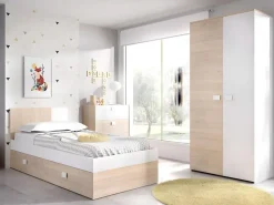 Vente-unique Lit gigogne 2 x 90 x 190 cm - Coloris : Naturel et blanc - SONIA*Enfant Lit Enfant