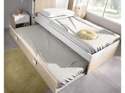 Vente-unique Lit gigogne 2 x 90 x 190 cm - Coloris : Naturel et blanc - SONIA*Enfant Lit Enfant