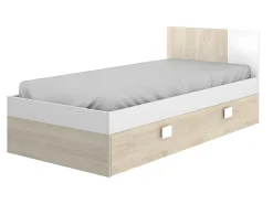 Vente-unique Lit gigogne 2 x 90 x 190 cm - Coloris : Naturel et blanc + matelas + sommier - SONIA*Enfant Lit Enfant